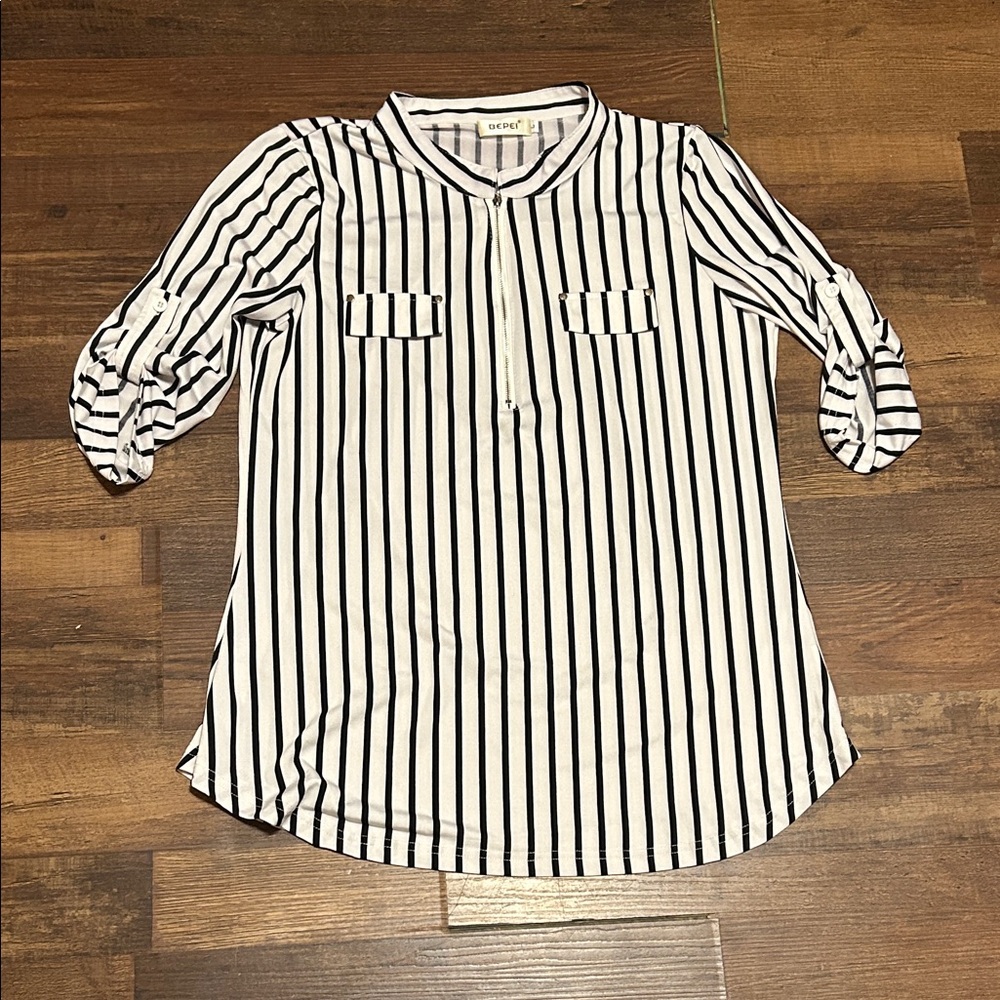 Bepei Chic Striped Women's Blouse - Large